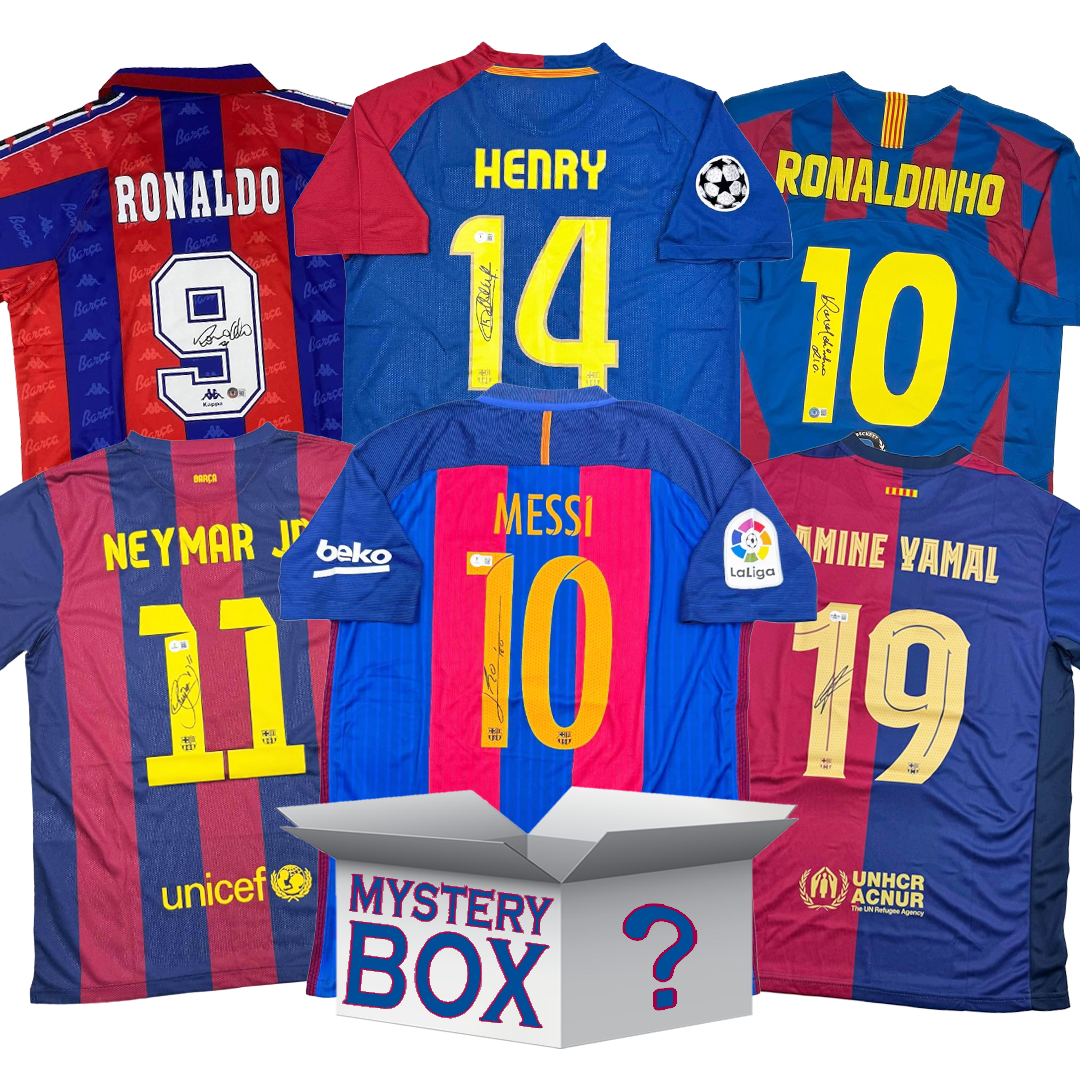 Sanduku la Siri la Jezi ya Soka Iliyotiwa Saini ya FC Barcelona yenye COA ya PSA JSA au Beckett
