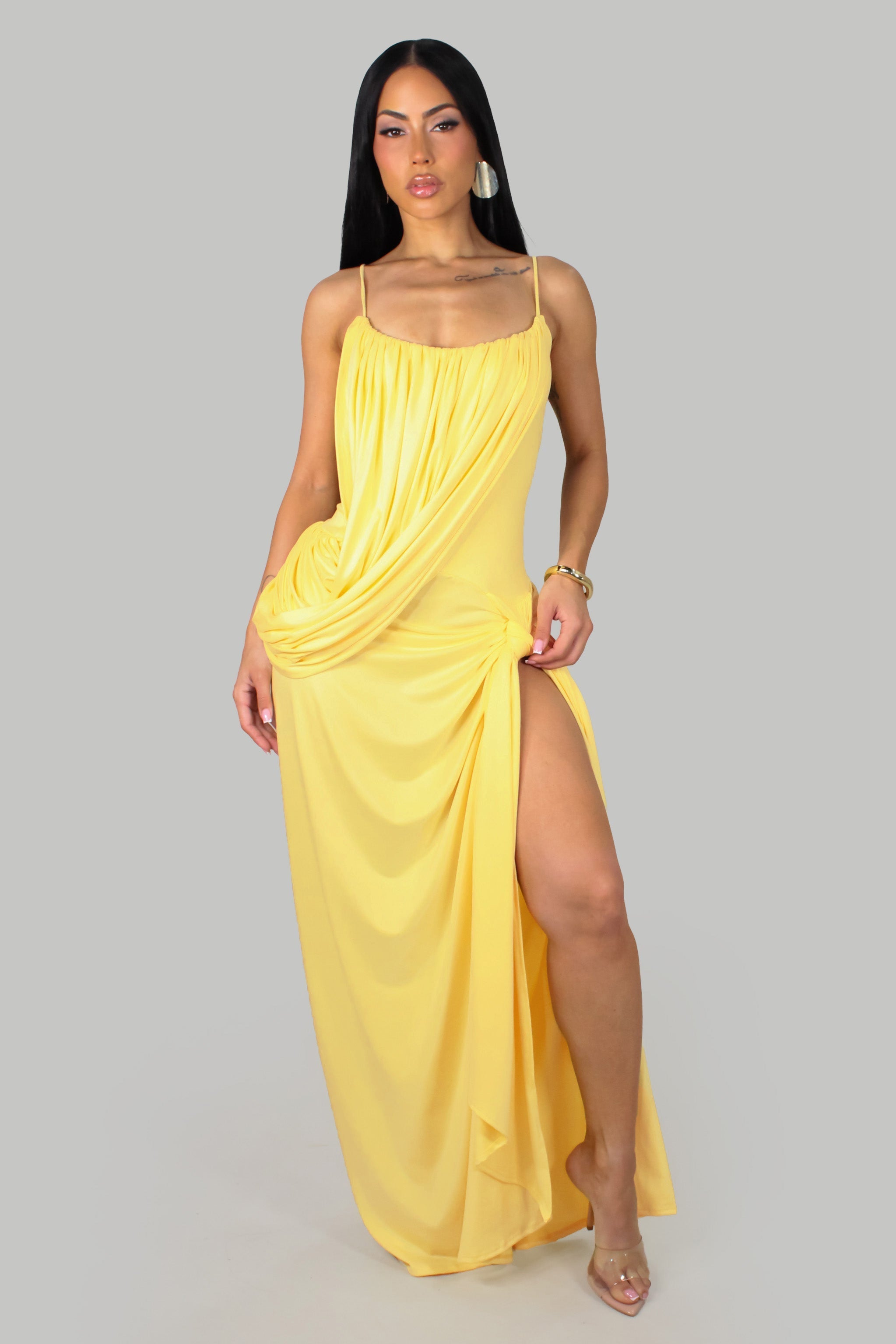 Versona Sexy Slit Maxi Dress- Yellow