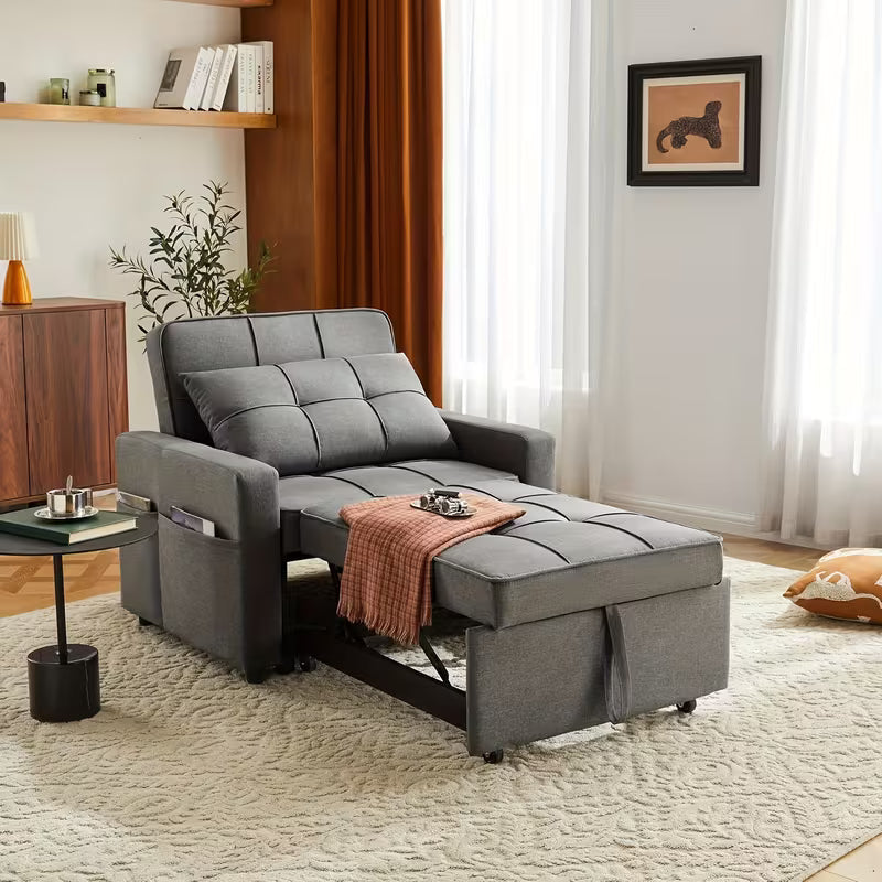 3-in-1 Convertible Sofa Bed Chair, Futon Couch with Pull-Out Bed & Reclining Backrest, Space-Saving Design - No Assembly Required, Removable Sleeper Sofa, Ideal for Small Apartments, Dorms, Studios, Ships from US