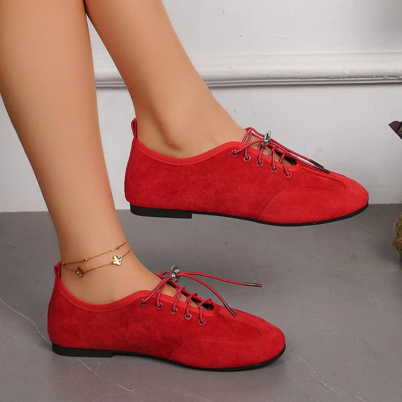 2026 Summer New Lace-up Flats Fashion Round Toe Deep Mouth Soft Sole Comfortable Low Top Shoes