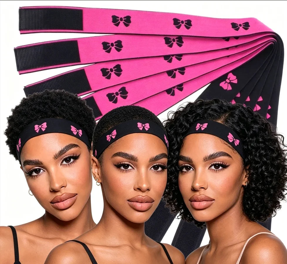 2Pcs Elastic Lace Melting Bands for Wigs Lace Front Edge Wrap to Lay Edges Adjustable Tie Bow Headband Black for Frontal Wig for Travel Salon Home for Women for Mom