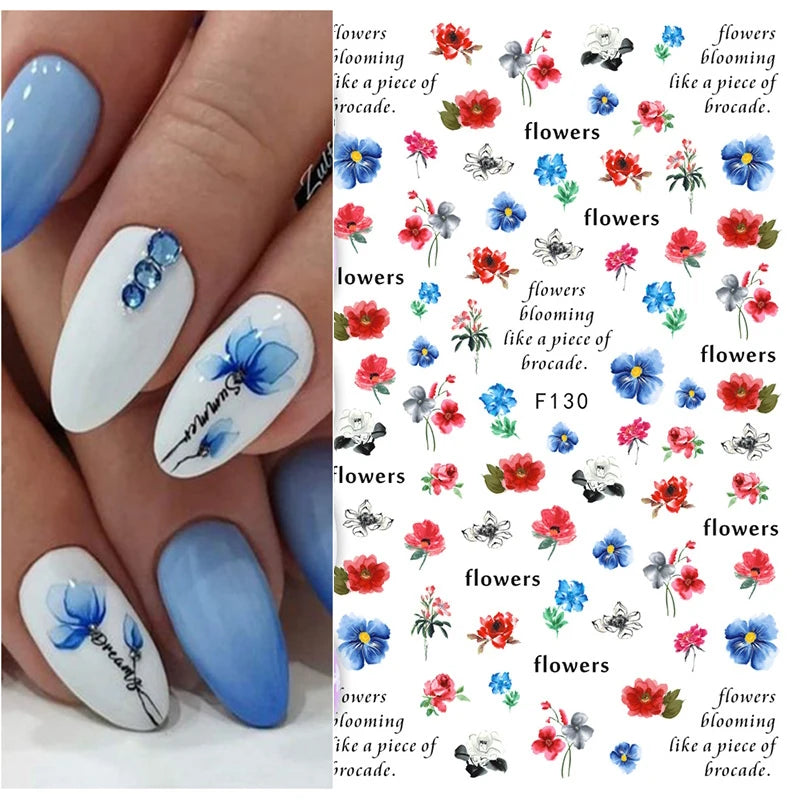 3d Nail Art Decals Grey Dry Florals Watercolor Nuance Flowers Adhesive Sliders Nails Stickers Decorations For Manicures Tips