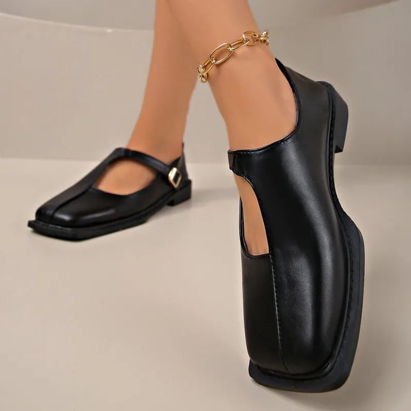 Comemore Retro Loafers Women's Autumn Fashion Square Head Low-heeled Single Shoes Female Shallow Mouth Temperament Mocasines