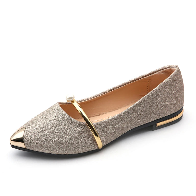 Spring and Autumn New Women's Pointy Pearls Decorated Low-cut Shoes with Metal Heads Korean Style Pumps Zapatos De Mujer
