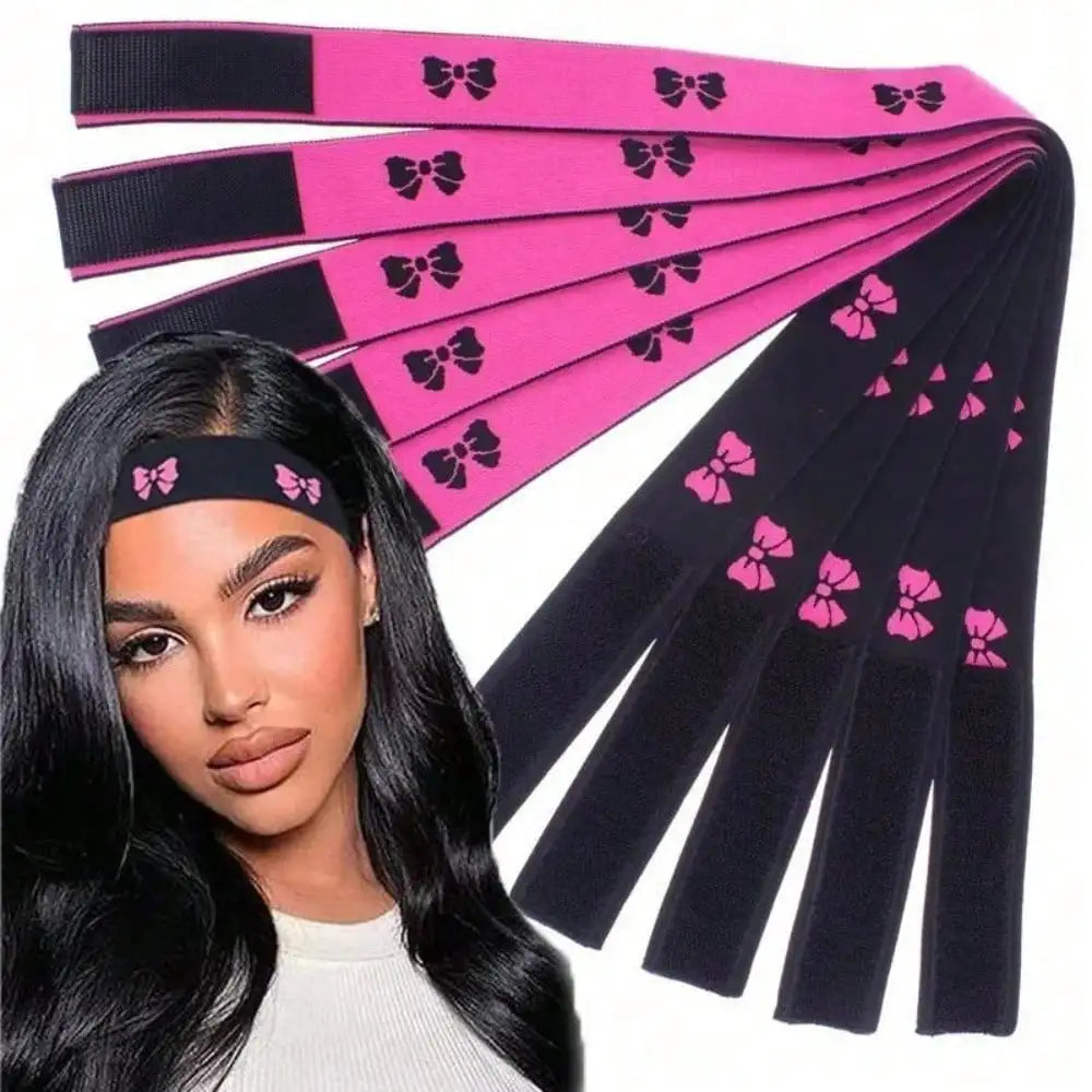 2Pcs Elastic Lace Melting Bands for Wigs Lace Front Edge Wrap to Lay Edges Adjustable Tie Bow Headband Black for Frontal Wig for Travel Salon Home for Women for Mom