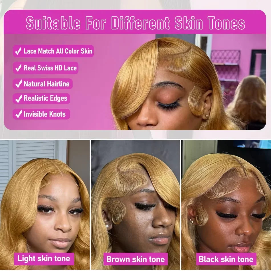Body Wave Honey Blonde Human Hair Wigs 13x6 Hd Lace Front Wig 200 High Density Pre Plucked Bleached Knoted Brazilian Hair Wig