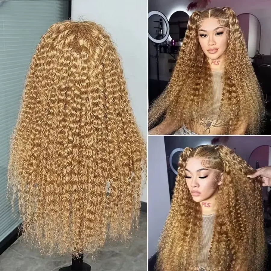 Honey Blonde Colored Curly Human Hair Wigs 13X6 HD Lace Frontal Wig Brazilian Deep Wave Colored Bleached Wigs For Black Women