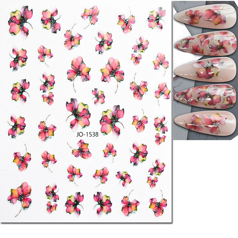 3d Nail Art Decals Grey Dry Florals Watercolor Nuance Flowers Adhesive Sliders Nails Stickers Decorations For Manicures Tips