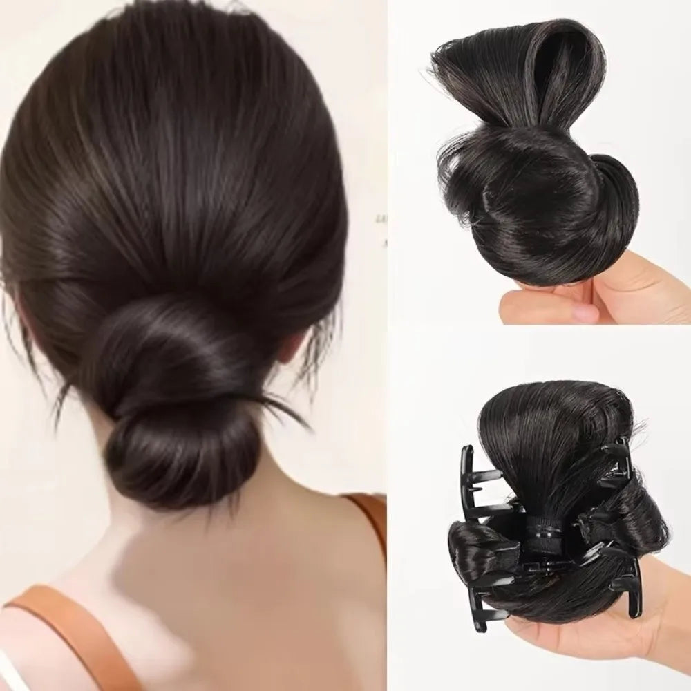 Naturally Synthetic Hair Bun Wig Fluffy Texture Natural Look Ponytail Extension Clip-on Clip-on Wig Quick Styling