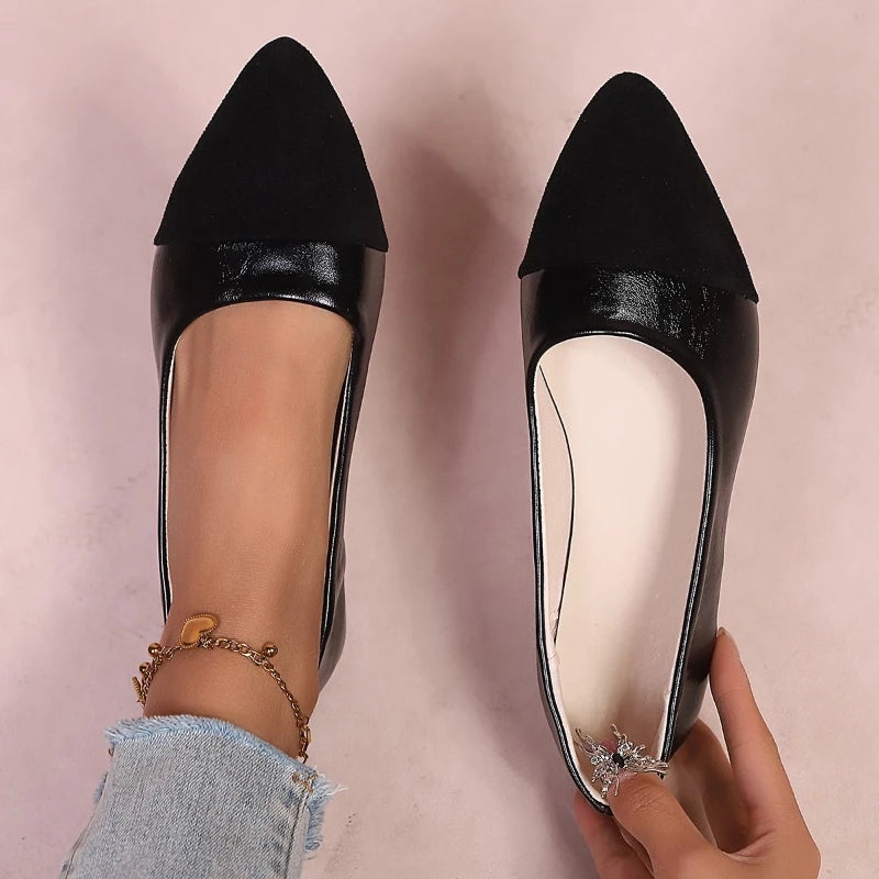 Pointed Toe Flat Shoes Women Solid Patchwork Slip on Shoes Casual Breathable Ballet Flats Daily  Comfort Loafers Shoes