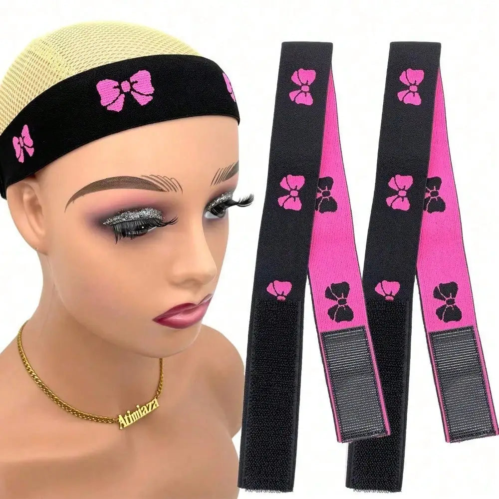 2Pcs Elastic Lace Melting Bands for Wigs Lace Front Edge Wrap to Lay Edges Adjustable Tie Bow Headband Black for Frontal Wig for Travel Salon Home for Women for Mom