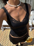 Dulzura Square Collar Backless Slim Lace Ruffles Patchwork Tank Top Women'S Fashion Sexy Y2K Top Party Vacation Summer Clothes
