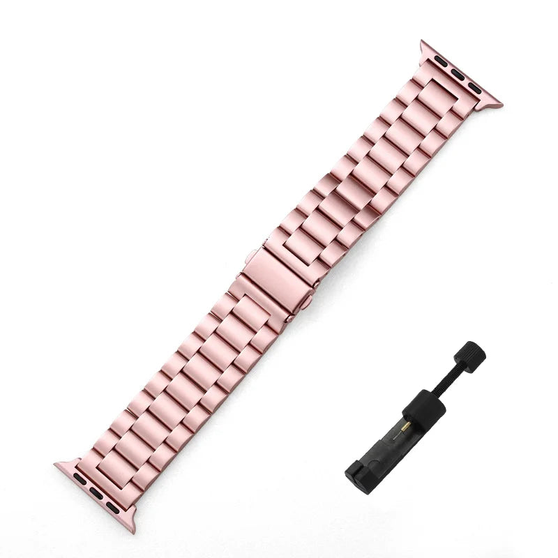 Stainless Steel Three-Bead Watch Strap for Apple Watch 44 45mm 38 40 4149 42mm Band Metal Wristband for iWatch 9 8 SE 7 6 5 4 3