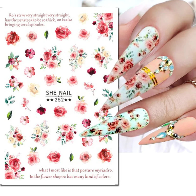 3d Nail Art Decals Grey Dry Florals Watercolor Nuance Flowers Adhesive Sliders Nails Stickers Decorations For Manicures Tips