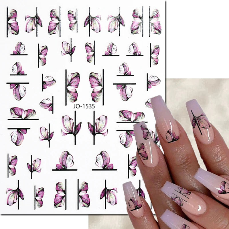 3d Nail Art Decals Grey Dry Florals Watercolor Nuance Flowers Adhesive Sliders Nails Stickers Decorations For Manicures Tips