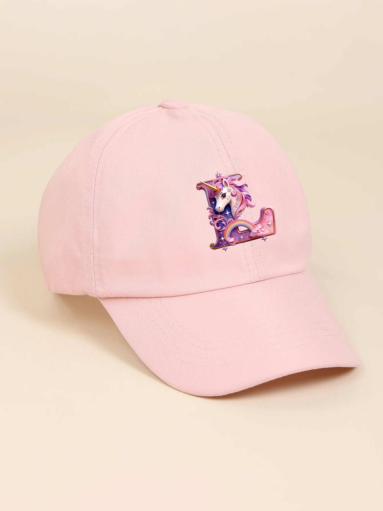 1pc pink baby hat  Adjustable Youngsters' Baseball Cap with A-Z letter Rainbow Unicorn - Breathable Sun Hat for Boys and Girls A