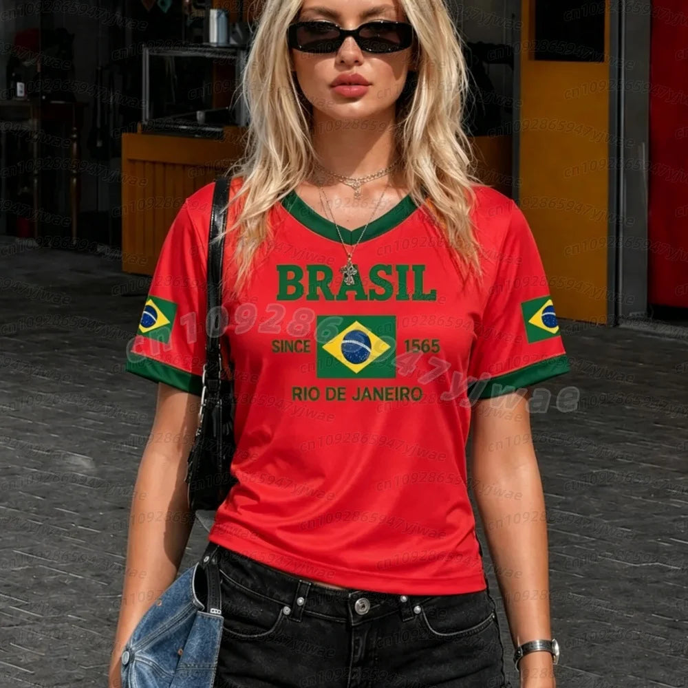 2026 Summer Women Men Brazil Flag Soccer Jersey Short Sleeve T-Shirts Family Sport Apparel, Gift For Brasil Fans Women T-Shirt