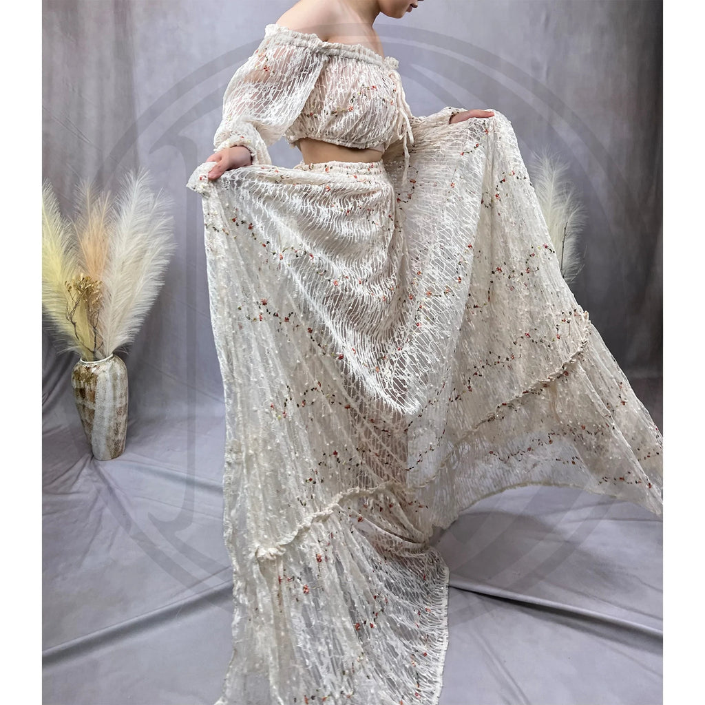 Don&Judy Flower Embroider Wedding Dresses Boho Bride Lace Two Pieces Party Gown Side Slit Maternity Photography Pregnancy Women