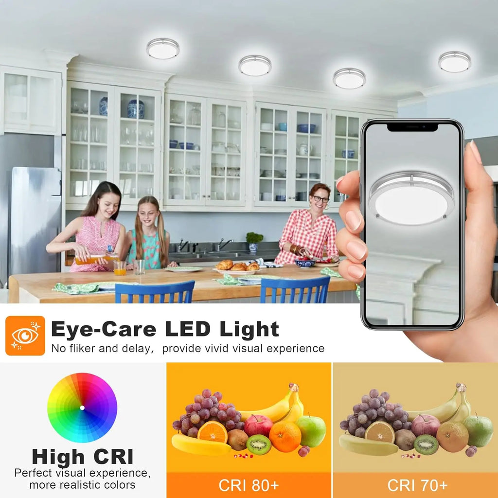 7.5 Inch Round Brushed Nickel LED Ceiling Light Flush Mount with 5 Color Temperatures for Kitchen Bathroom Bedroom