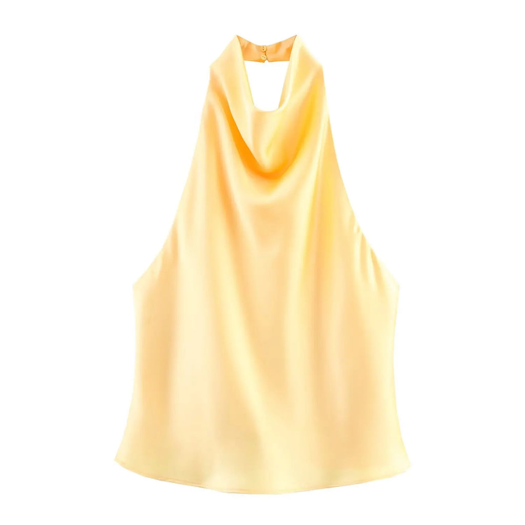 TFMLN 2025 Women Sexy Halter Top Spring Summer Sexy Backless High Street Waistcoat Female Fashion Solid Elegant Halter Neck Tops