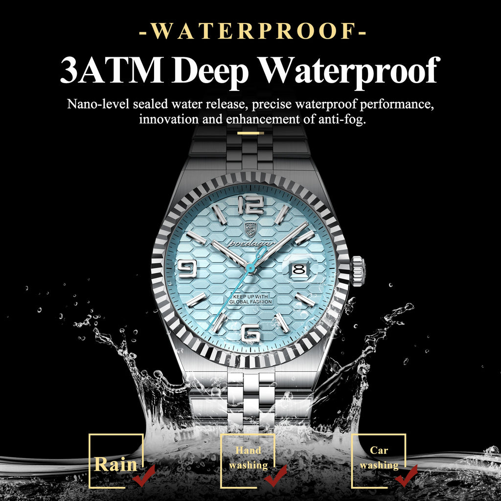 POEDAGAR Fashion Exquisite Men Wristwatches Waterproof Luminous Date Luxury Man Watch Stainless Steel Quartz Men's Watches Reloj