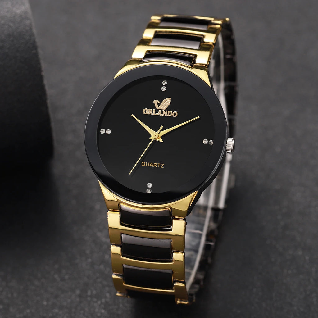 hot sale black dial steel quartz men business watch