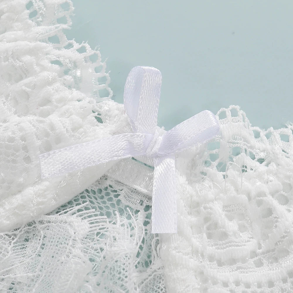 Lingerie Set With Garter High Quality White Elegant Lace Sweet Girls Lingerie Set Sexy Hot White Color Underwear