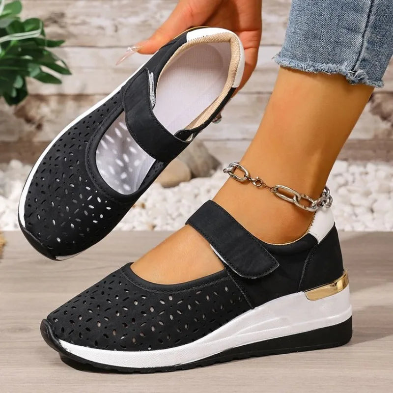 Spring Summer New Fashion Large Size Thick Bottom Sneakers for Women Casual Hollow Out Wedges Heel Single Sports Shoes