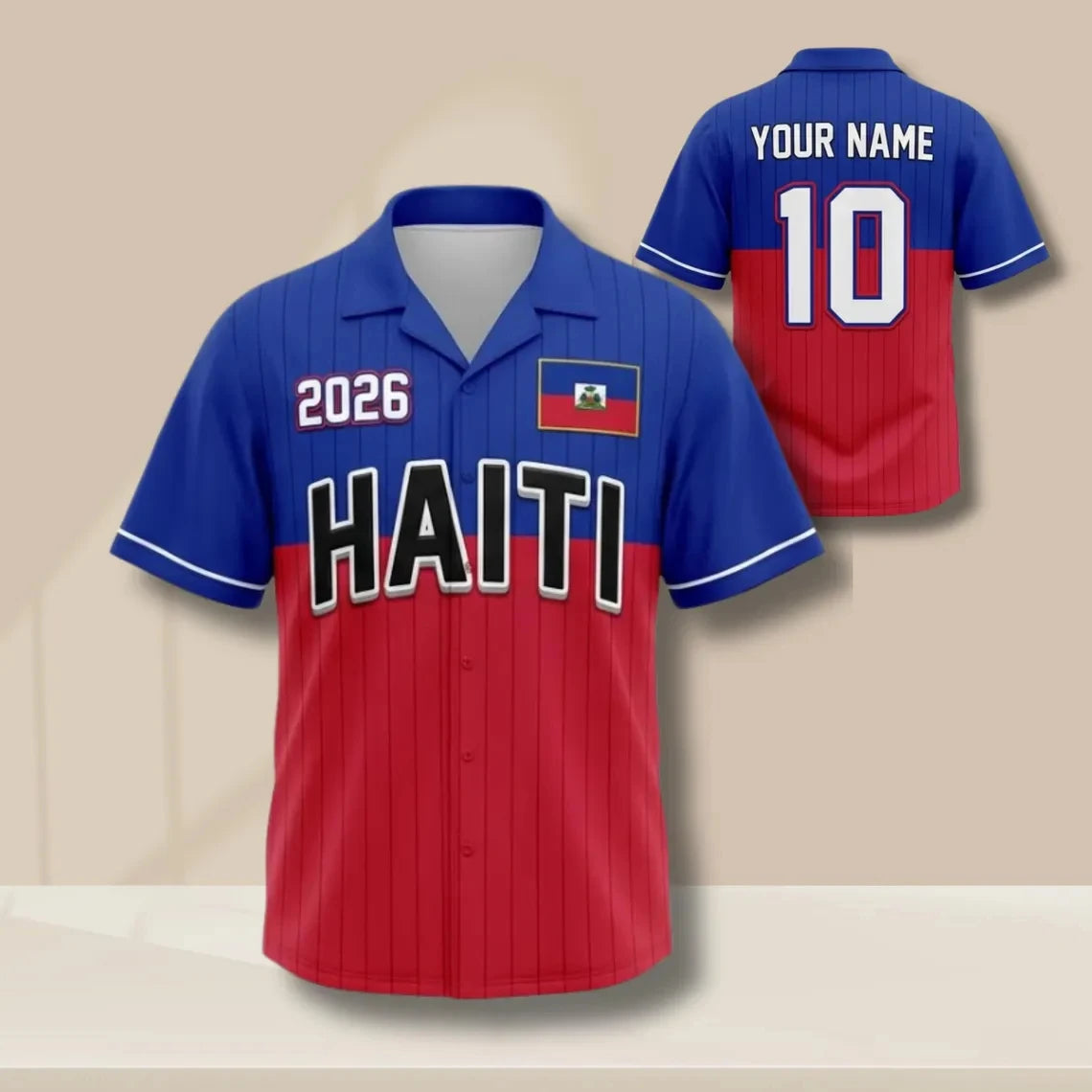 Haiti 2026 Print Custom Diy Sports Jersey Personalized Name Number Short Sleeve Button Up Shirt For Haiti Supporters Daily Tops