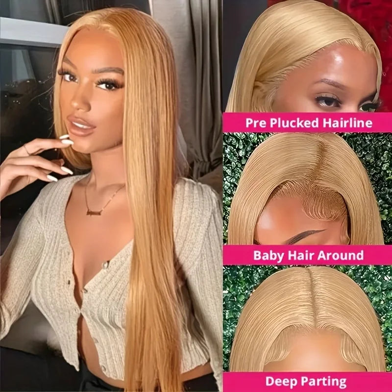 200 Density 27 Honey Blonde Colored Lace Front Wig 13X6 Hd Lace Frontal Wigs Straight Human Hair Wigs Preplucked Brazilian Hair