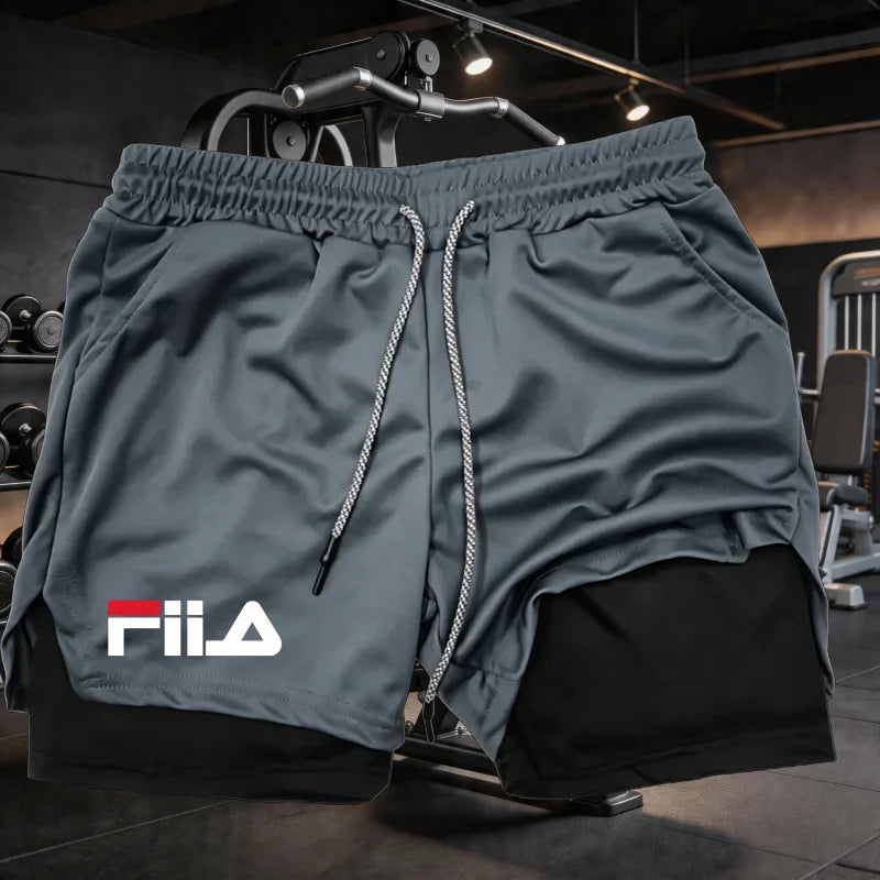 Summer men's 2-in-1 sports shorts breathable and casual quick drying double-layer shorts summer running sports underwear M-3XL