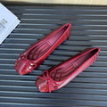 Women Nude Pink Patent Leather Ballet Flats Square Toe Bowknot Decor Slip on Comfortable Elegant Casual Dress Shoes