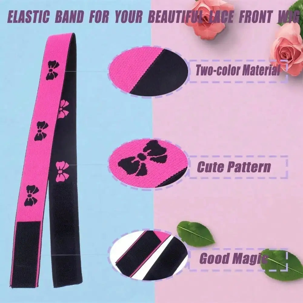 2Pcs Elastic Lace Melting Bands for Wigs Lace Front Edge Wrap to Lay Edges Adjustable Tie Bow Headband Black for Frontal Wig for Travel Salon Home for Women for Mom