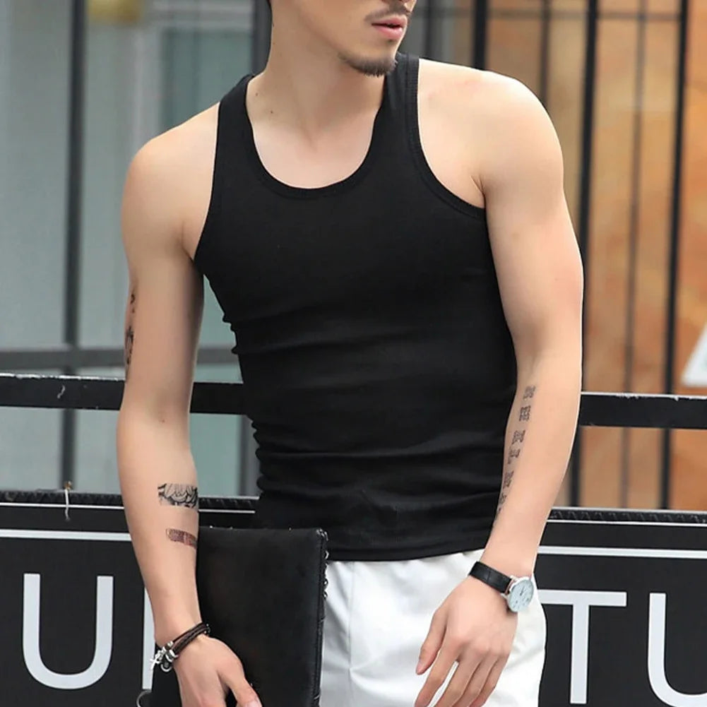 Fashion Men's T-Shirts Tank Tops Undershirt Gym Workout Stringer Fitness T-Shirt Beater Underwear Vest Clothing For Man
