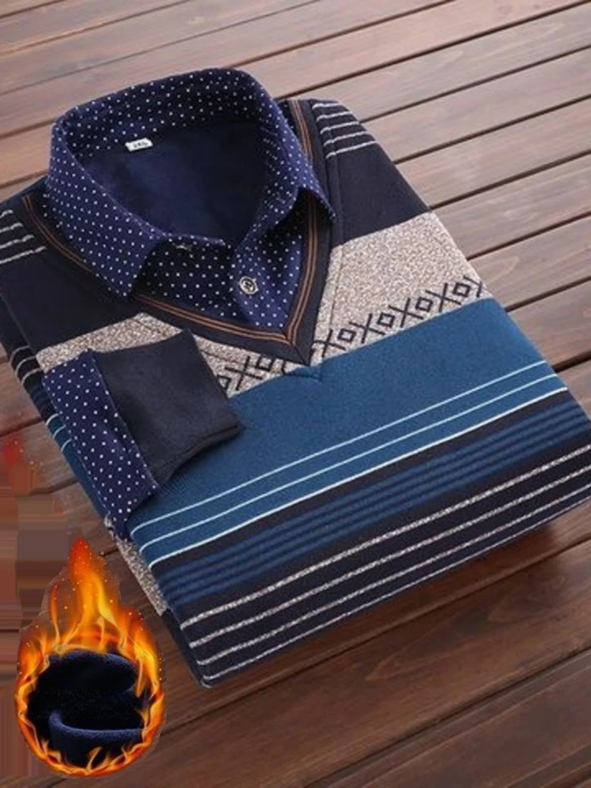 Thiened Fce Warmth Underwear irt Collar Slim Fit Dad Base irt Fake Two-Piece Design Winter Season Long Sve Knitwear