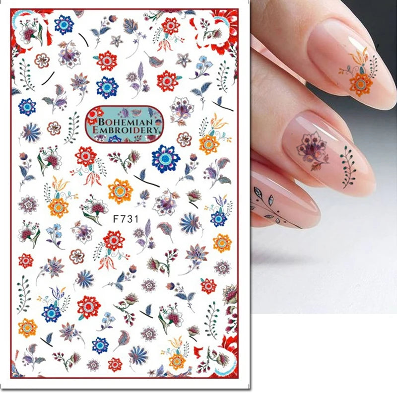 3d Nail Art Decals Grey Dry Florals Watercolor Nuance Flowers Adhesive Sliders Nails Stickers Decorations For Manicures Tips
