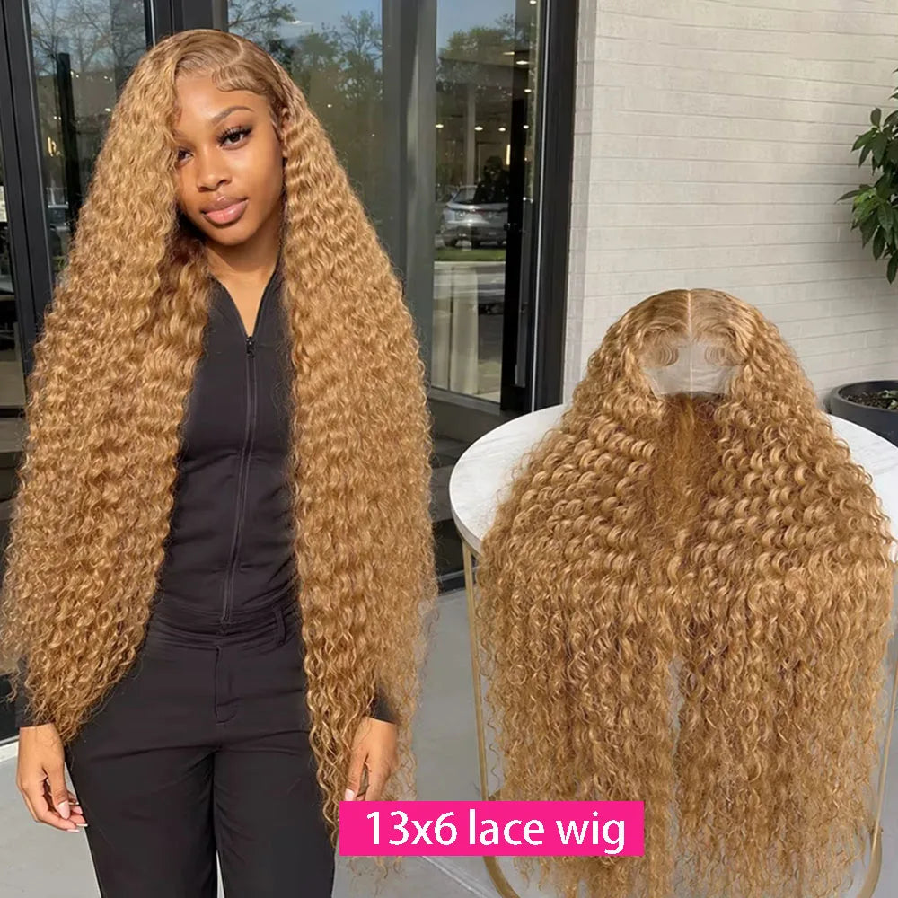 Honey Blonde Colored Curly Human Hair Wigs 13X6 HD Lace Frontal Wig Brazilian Deep Wave Colored Bleached Wigs For Black Women