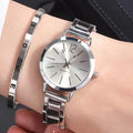 2PCS Women's Watch Fashion Gold Steel Band Quartz Wristwatch Opening Cuff Bracelet Set