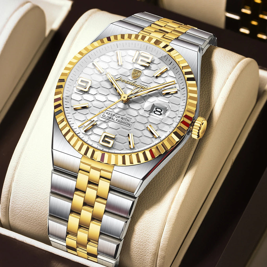 POEDAGAR Fashion Exquisite Men Wristwatches Waterproof Luminous Date Luxury Man Watch Stainless Steel Quartz Men's Watches Reloj