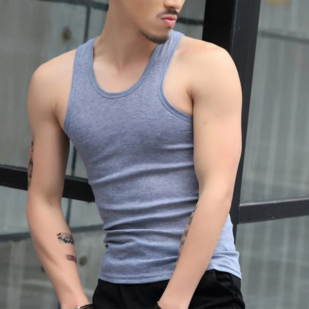 Fashion Men's T-Shirts Tank Tops Undershirt Gym Workout Stringer Fitness T-Shirt Beater Underwear Vest Clothing For Man
