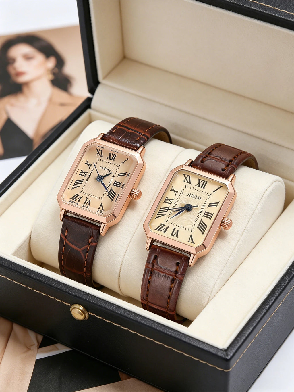 Women Retro Square Watch Roman Numeral Leather Strap Luxury Ladies Quartz Wristwatch