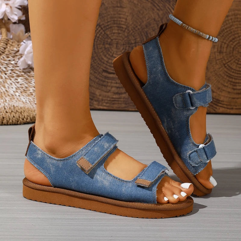 Summer New Flat Bottom Women Sandals Fashion Round Toe Open Toe Casual Female Shoes Rome Comfortable Best Seller Sandals