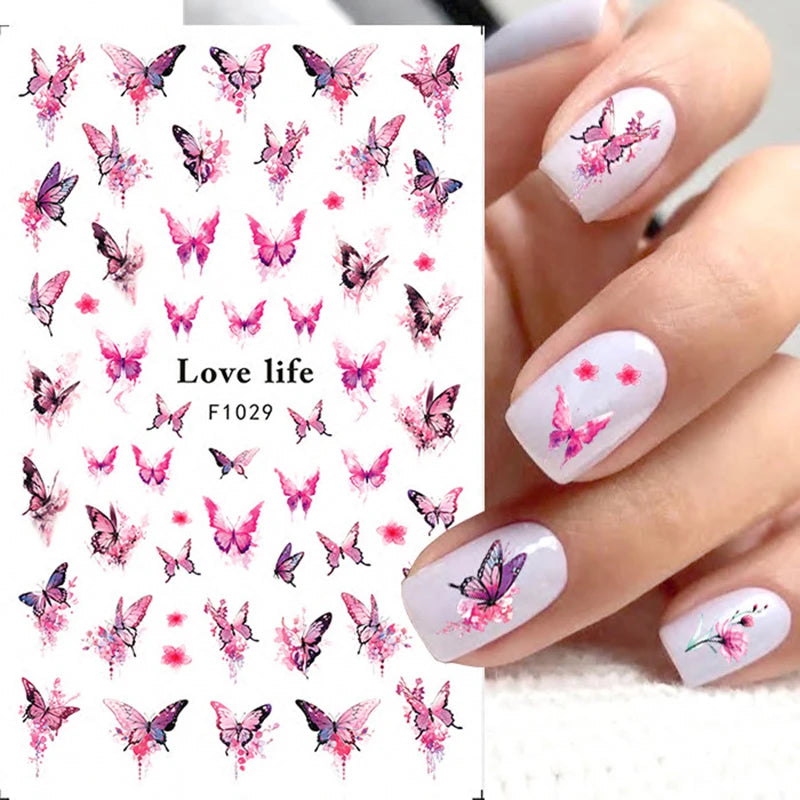 3d Nail Art Decals Grey Dry Florals Watercolor Nuance Flowers Adhesive Sliders Nails Stickers Decorations For Manicures Tips