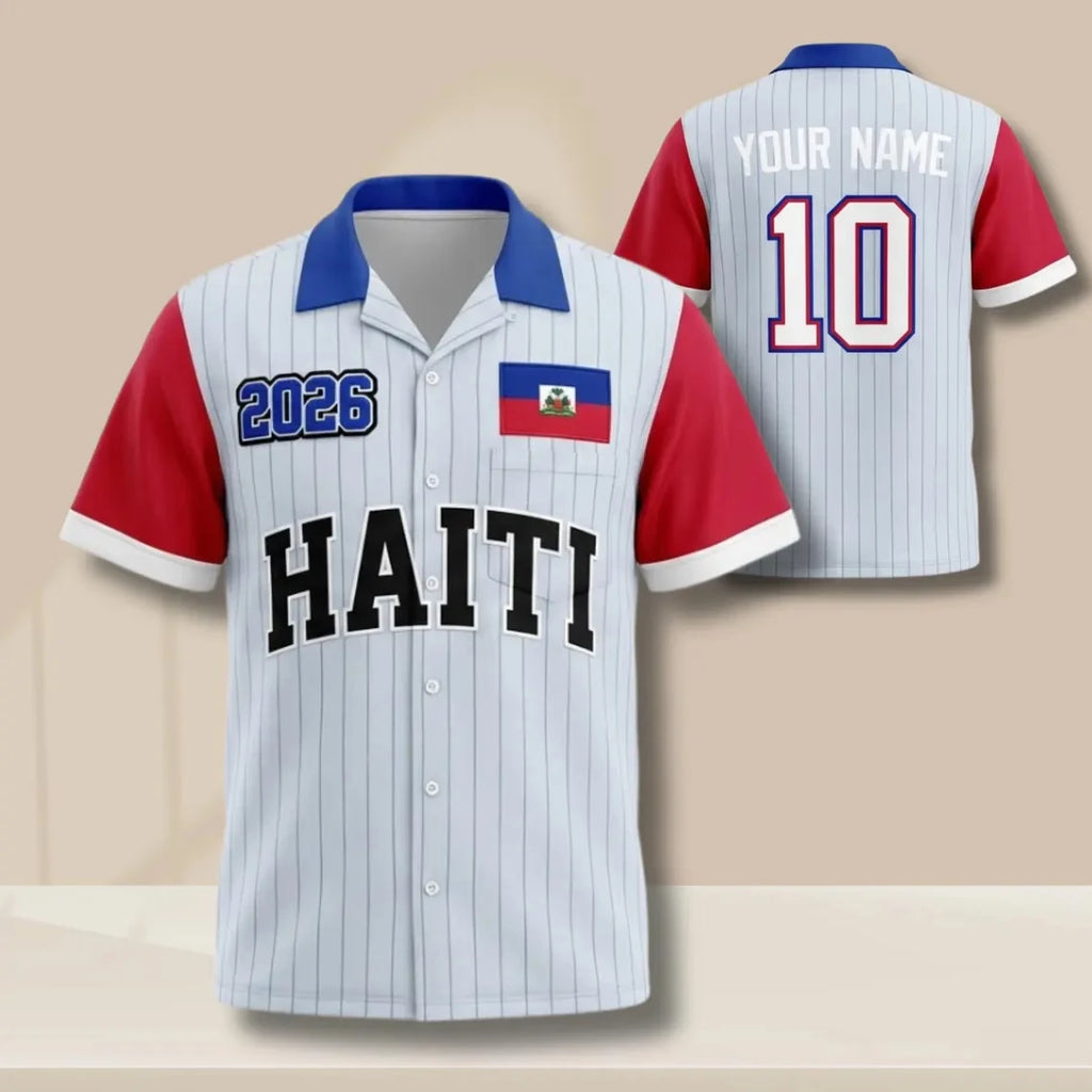 Haiti 2026 Print Custom Diy Sports Jersey Personalized Name Number Short Sleeve Button Up Shirt For Haiti Supporters Daily Tops