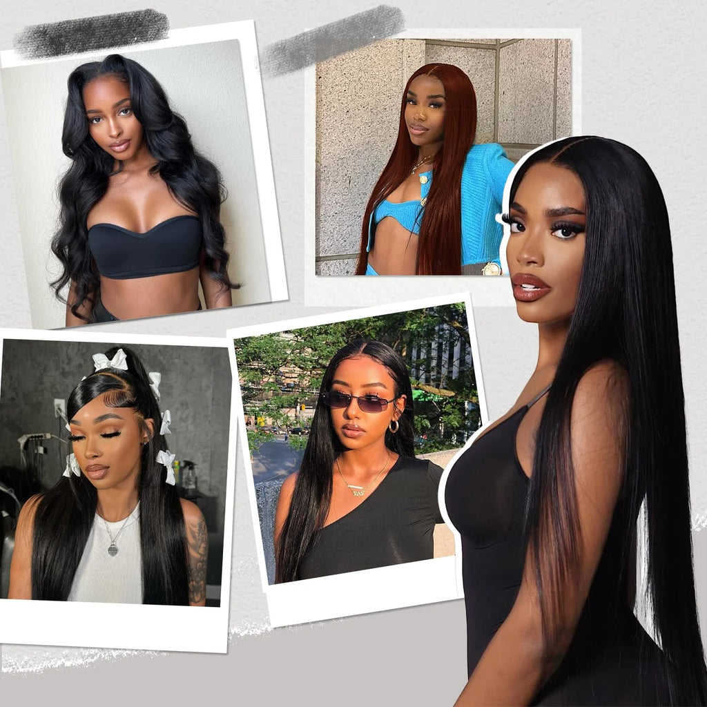 7x6 Straight Big Lace Front Wigs Human Hair No Glue HD Lace Front Closure Ready to Wear Wigs 220% Density Glueless Natural Black