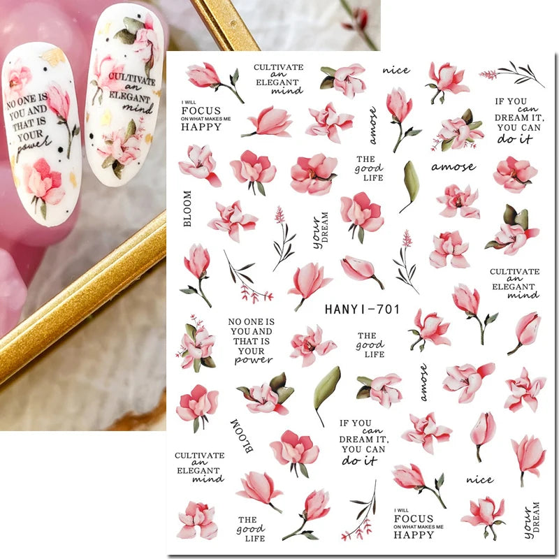 3d Nail Art Decals Grey Dry Florals Watercolor Nuance Flowers Adhesive Sliders Nails Stickers Decorations For Manicures Tips