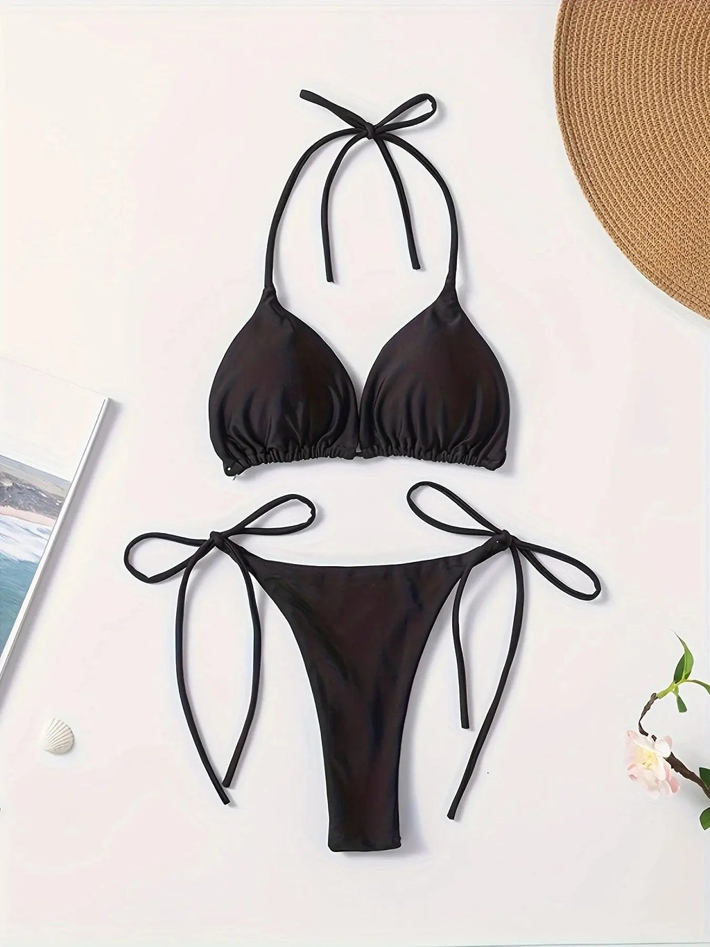 New European and American Pure Color Sexy Tied Rope Spicy Girl Temperament Women's Fashionable Bikini Swimsuit Bright Color