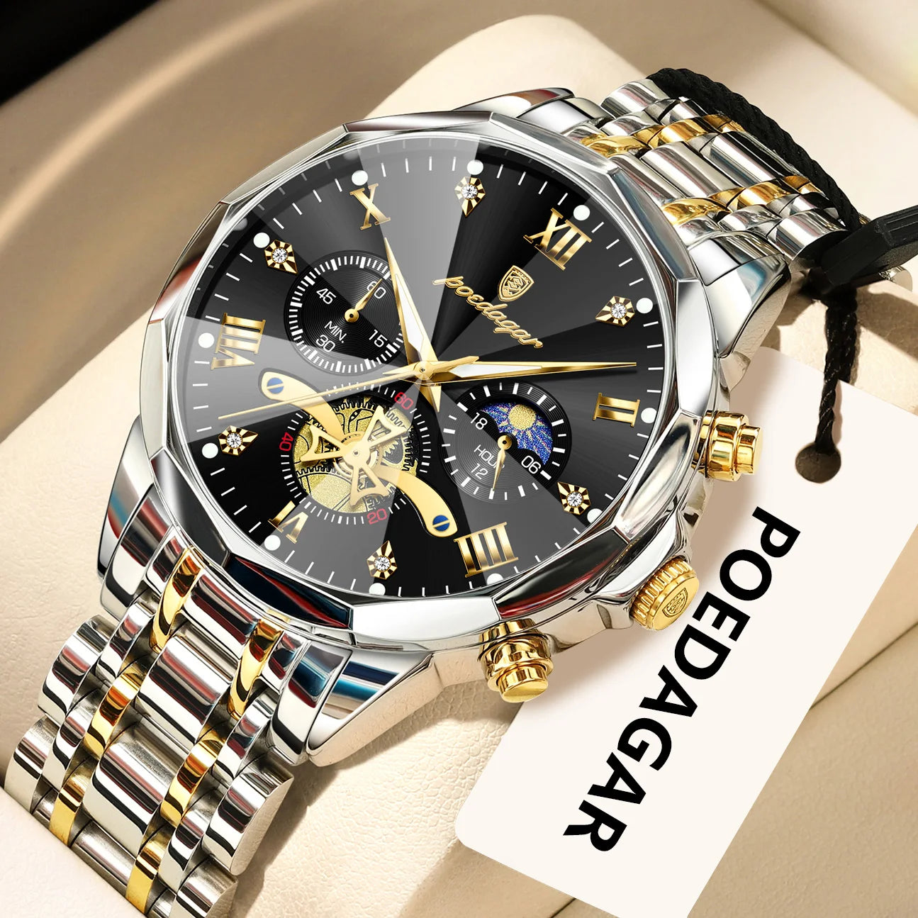 POEDAGAR Exquisite Business Men Watch Waterproof Luminous Chronograph Luxury Man Watches Stainless Steel Men's Quartz Wristwatch