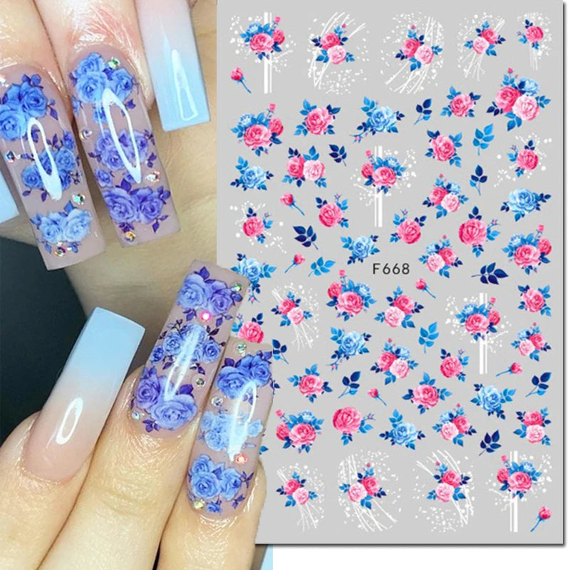 3d Nail Art Decals Grey Dry Florals Watercolor Nuance Flowers Adhesive Sliders Nails Stickers Decorations For Manicures Tips