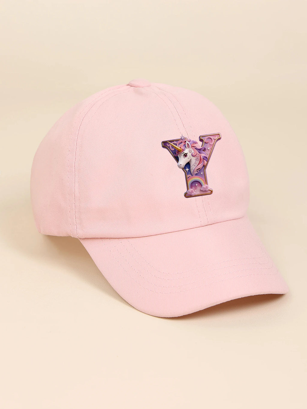 1pc pink baby hat  Adjustable Youngsters' Baseball Cap with A-Z letter Rainbow Unicorn - Breathable Sun Hat for Boys and Girls A